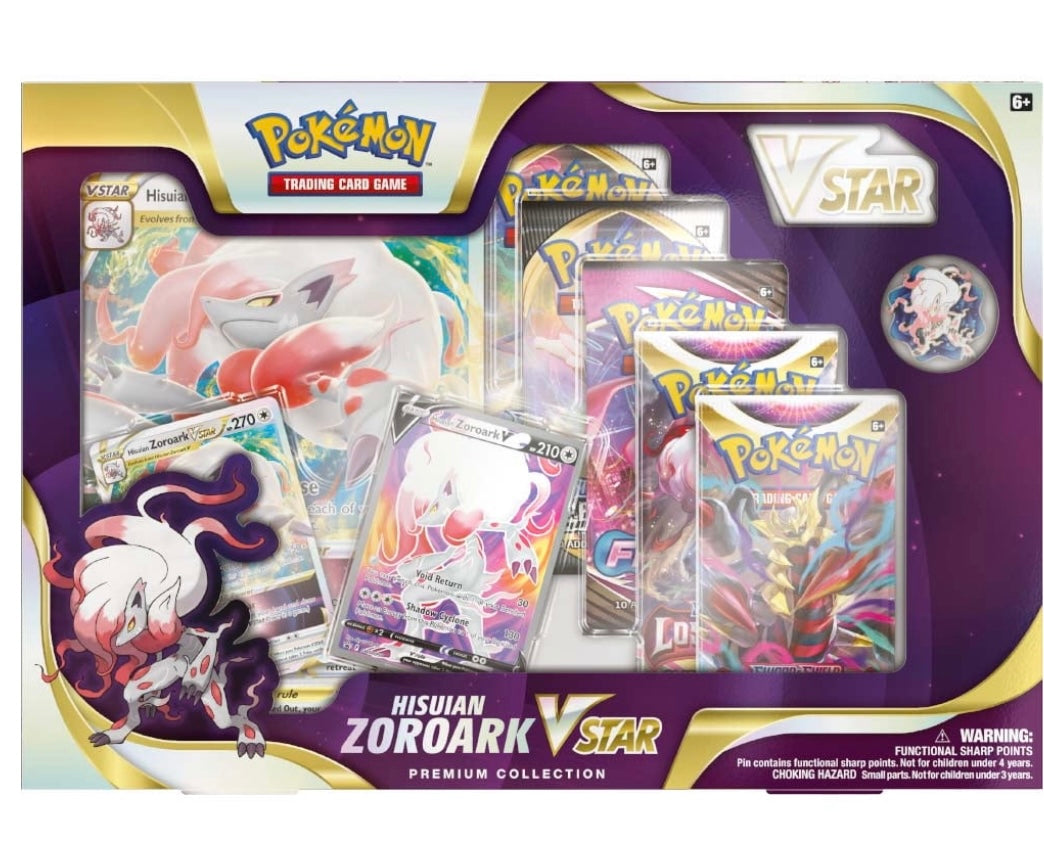 Pokemon Sword & Shield Hisuian Zoroark VSTAR Premium Collection (5 Booster Packs, 2 Etched Promo Cards, Oversize Card, Pin & More)